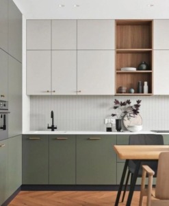 two tone green kitchen