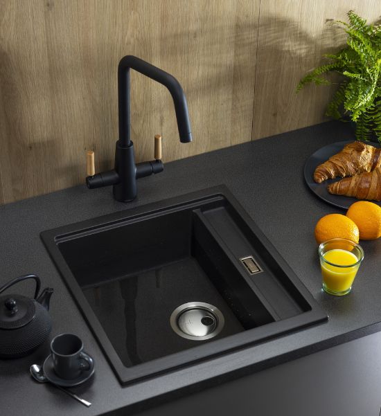 black sink and tap